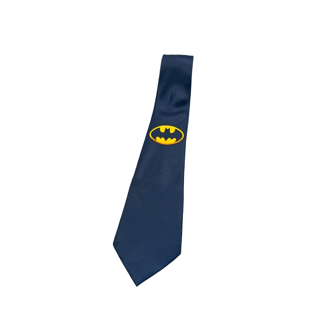 Bunbury Tie Men Blue Batman Logo Silk Handmade Necktie 1980s 57"